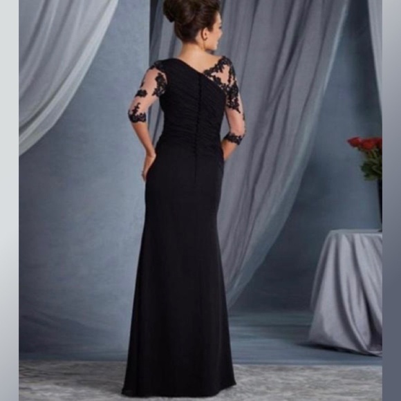 NWTs Adas Bridal Black 3/4 Sleeve Long Beaded Gown - Picture 2 of 9